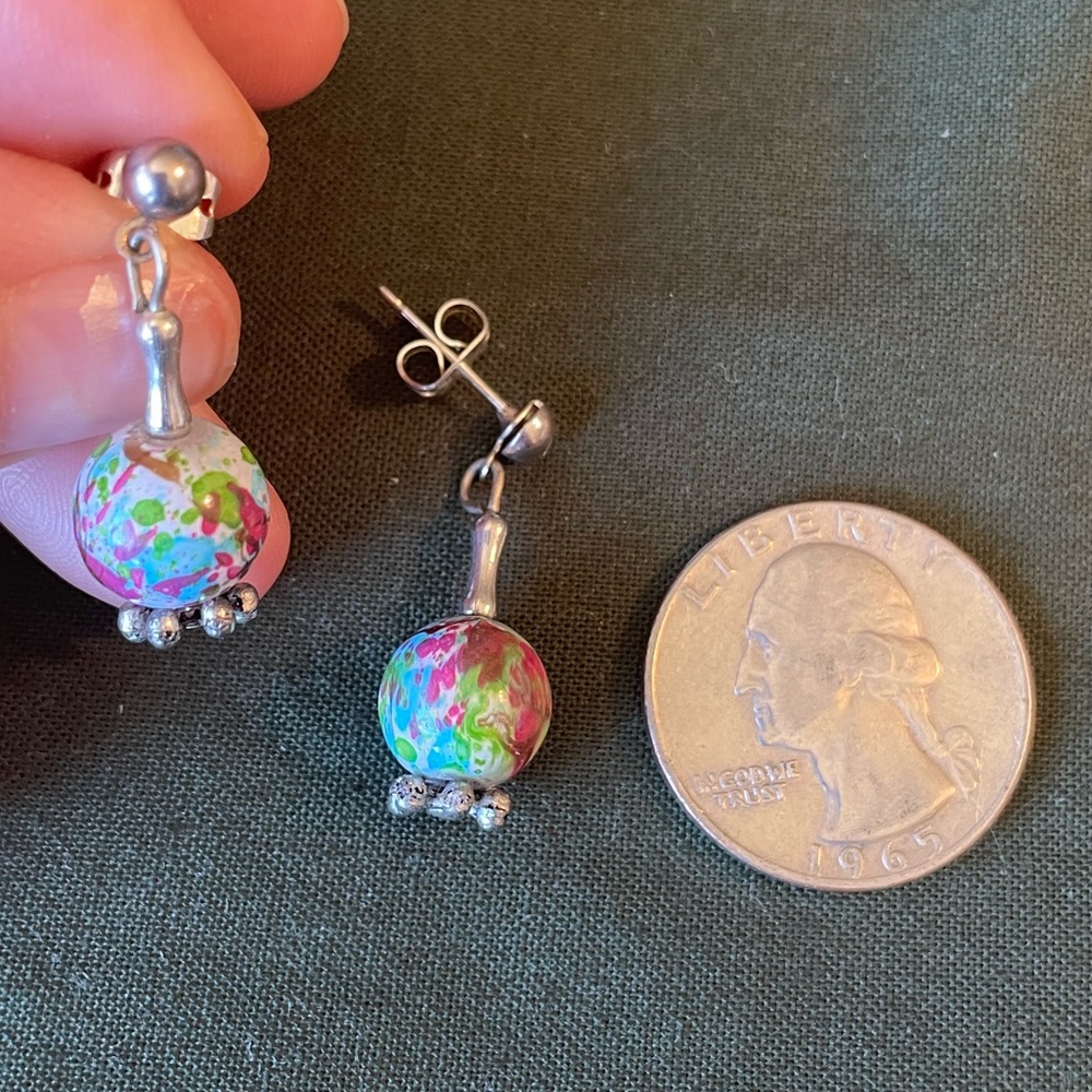 Silver and colorful globe earrings